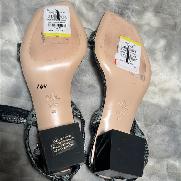 New AGL Angie Ankle Strap Snakeskin Print Leather Sandal Menthe-nero Size 8 - Picture 6 of 6